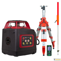 Комплект: ротационный нивелир RGK SP-400G с калибровкой + элевационный штатив RGK SH-170 + рейка RGK LR-2 + дальномер RGK DL100G