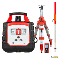 Комплект: ротационный нивелир RGK SP-100 с калибровкой + элевационный штатив RGK SH-170 + рейка RGK LR-2 + дальномер RGK DL100