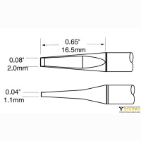 Metcal PTTC-603. Паяльное жало для MX-PTZ (комплект) шпатель узкий 2.0 &times; 16.5 мм