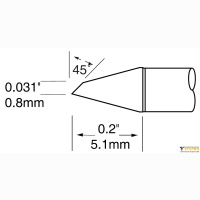 Metcal UFC-6HF5108S. Паяльное жало для CV-UF миниволна 45° 0.8 × 5.1 мм