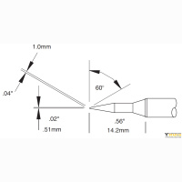 Metcal STTC-846. Паяльное жало для MX скос 60&deg; удлиненный 1.00 &times; 14.2 мм