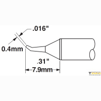 Metcal STTC-826. Паяльное жало для MX конус тонкий изогнутый 30° 0.4 × 7.9 мм