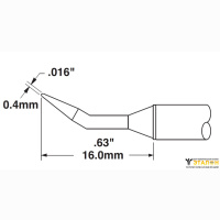 Metcal STTC-140. Паяльное жало для MX конус тонкий изогнутый 30&deg; 0.4 &times; 16 мм
