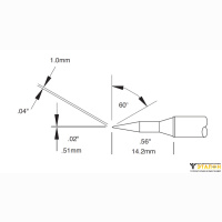 Metcal STTC-546. Паяльное жало для MX скос 60&deg; удлиненное 1.00 &times; 14.2 мм