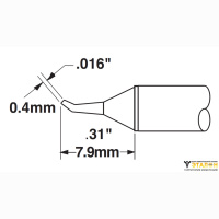 Metcal STTC-526. Паяльное жало для MX конус тонкий изогнутый 30&deg; 0.4 &times; 7.9 мм
