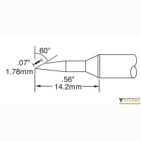 Metcal STTC-147. Паяльное жало для MX скос 60° удлиненное 1.78 × 14.2 мм