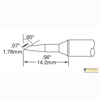 Metcal STTC-047. Паяльное жало для MX скос 60&deg; удлиненное 1.78 &times; 14.2 мм