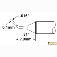 Metcal STTC-126. Паяльное жало для MX конус тонкий изогнутый 30&deg; 0.4 &times; 7.9 мм