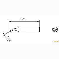 Weller XNT 1X (T0054486599). Жало паяльное 0,4 мм коническое изогнутое