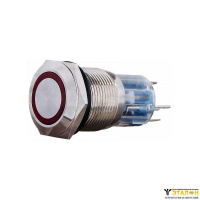 Кнопка металлическая TYJ 19-372 (с подсветкой) красная
