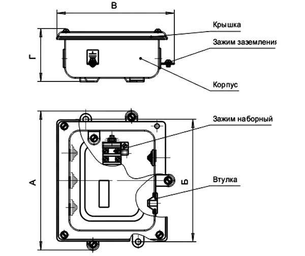 Конструктивная и габаритная схема коробки КЗНА