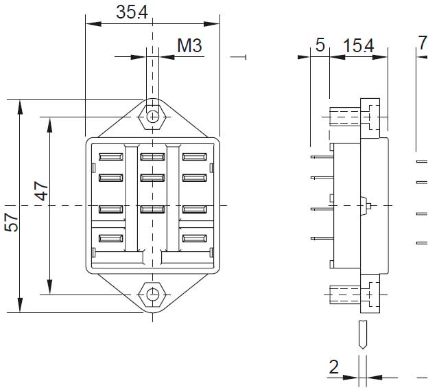 Габаритная схема розетки Releco S5-L для С5 реле
