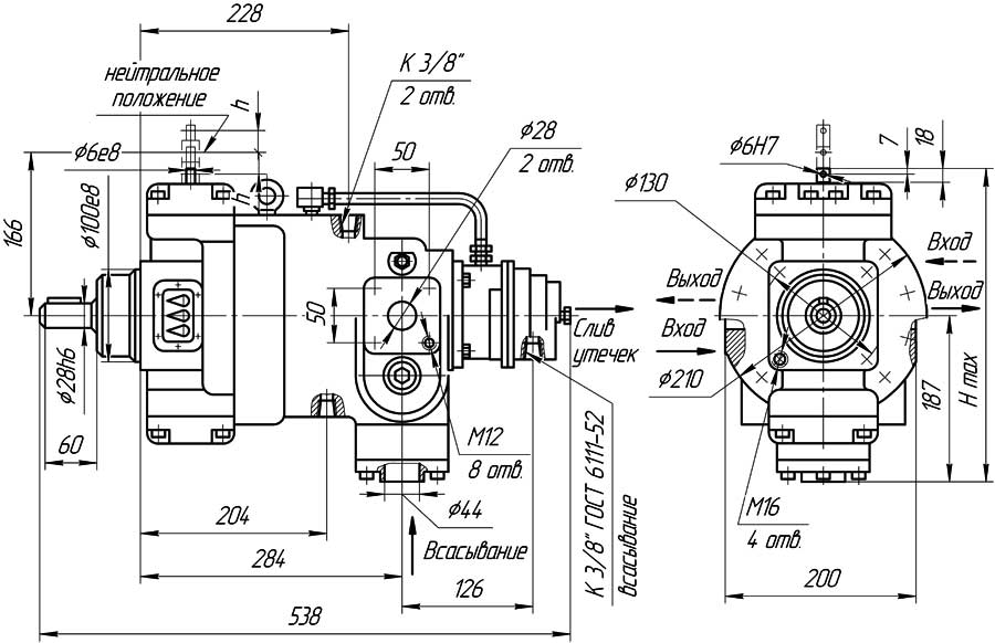 Конструктивная схема аксиально-поршневого насоса НАС63/200