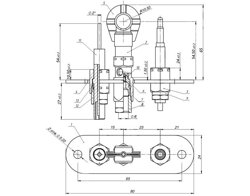 Конструктивная схема горелки ЗГ-Д-ОВ серия 1443-310