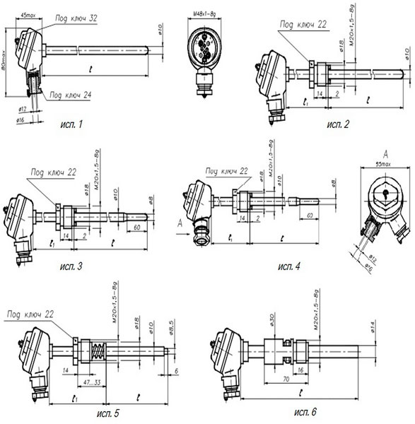 Рис.1. Габаритный чертеж термоэлектрического преобразователя ТХА-1090В