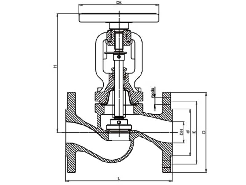 Габаритная схема вентиля запорного ZETKAMA 234 S