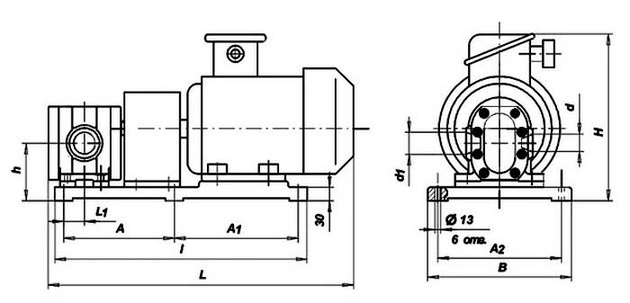 Габаритные и присоединительные размеры насоса БГ11-24 (БГ11-24А)