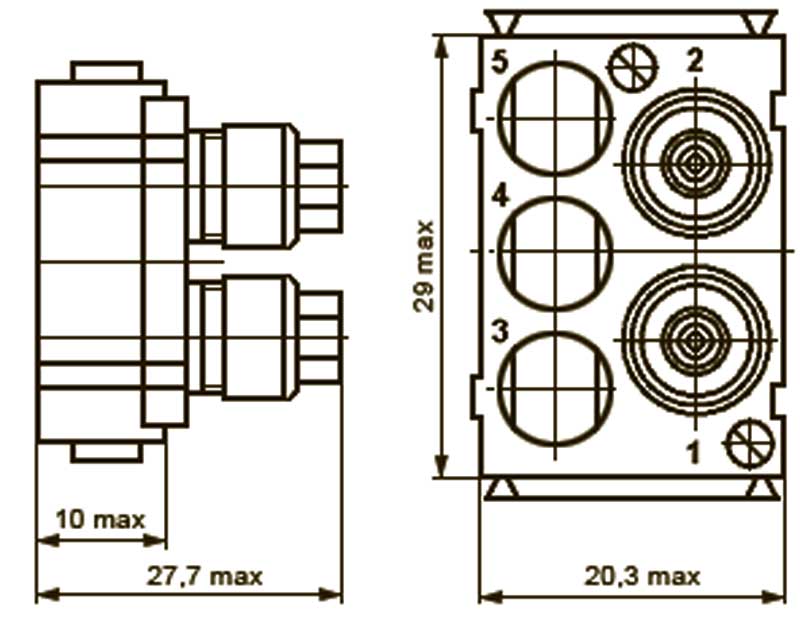 Габаритная схема розетки РПН23-3Г