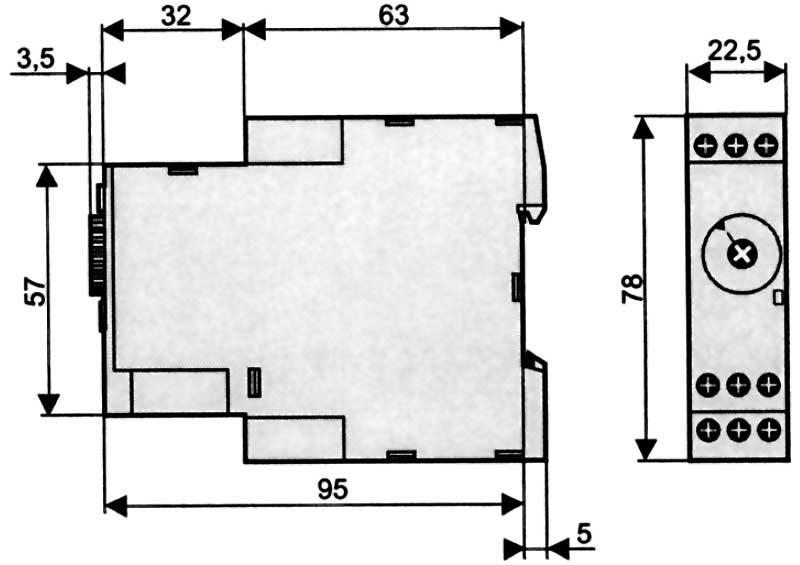 Габаритная схема реле контроля напряжения EU
