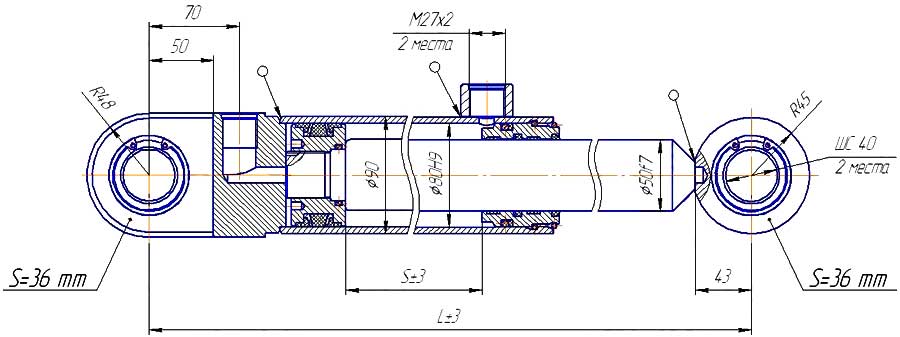 Конструктивная схема гидроцилиндра ЦГ-80.55.400.240.00
