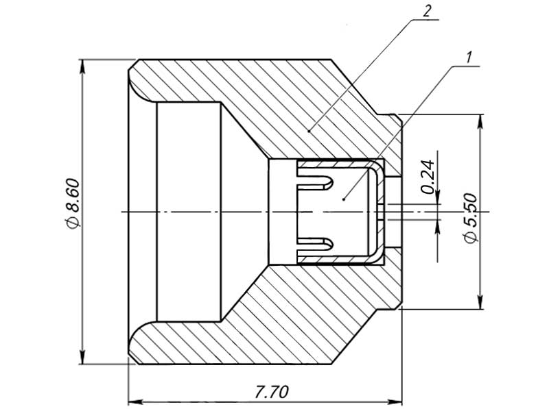 Конструктивная схема инжектора пилотной горелки серии SIT 160,190 (диаметр 0,24мм)